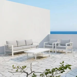 Berlin Modern Outdoor Metal Garden Furniture Patio Sofa with Aluminum Coffee Table 4 Piece Set