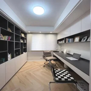 Bespoke Integrated Desk Bookcase Zero Formaldehyde Scratch Resistant Panels Floating Side Cabinet Layout for Home Office