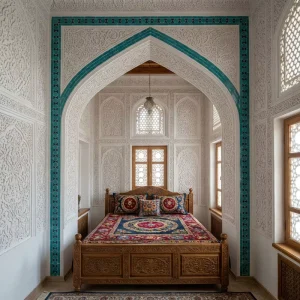 Bespoke Islamic Hotel Furniture Hotel Bedroom Furniture with Uzbekistan Silk Road Heritage Art for 5 Star Resorts
