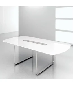 Bespoke Rectangle Glossy White Marble Conference Table for Home Office & School Use 10 Year Warranty Stainless Steel Legs