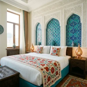 Bespoke Uzbekistan Style Hotel Furniture Luxury Hotel Bedroom Furniture with Samarkand Blue Tiles for Boutique Projects