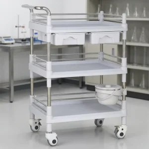 Best Selling 3 Tier ABS Shelves Stainless Steel Structure With Brake Casters Hospital Furniture Trolley for Medical Facilities