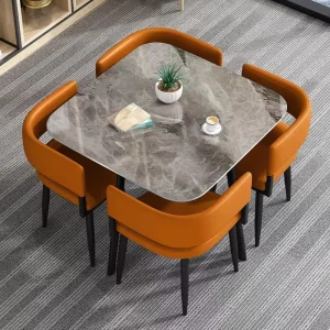 Best Selling Made Modern Restaurant Dining Table Chair Set with Marble Table Top Space Saving Design 4 Seater for Hotel Office