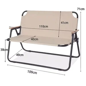 Best Selling Two Seat Camping Chair High Carbon Steel Folding Bench Wooden Armrest Portable Backyard Leisure Seating