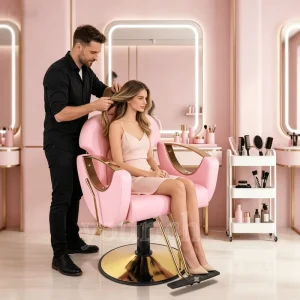 Bestselling Premium Hair Styling Chair for Women Pink Salon Furniture with Base Top Selling Barber Chairs