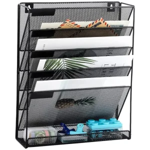 Bh Model 04 Wall Mounted Metal File Management Storage Rack for Newspapers Magazines Documents and File Tray Holder Display