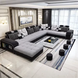 Big Modern Living Room Sofa Set Modular Sectional Corner U shaped Fabric Sofa Comfortable Apartment Mall Solid Wood Frame