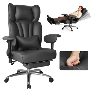 Big and Tall Ergonomic Leather 180 Degree Reclining Boss Chair High Back Executive Office Chair with Adjustable Armrest