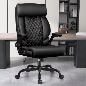 Big and Tall Executive Office Chair with Lumbar Support and Adjustable Flip Up Arms (Black)