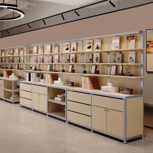Birch Marine Board Aluminum Profile Modern Design Adjustable 3 Shelf Office Bookcase with Drawer Customized Color Back Panel