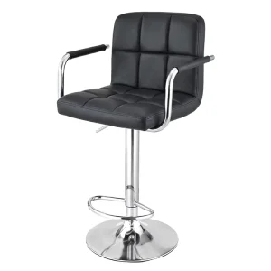 Biscuit Tufted Bar Stool Chrome Armrest Wrap Trumpet Base Ring Footrest Pneumatic Lift 360 Swivel for Kitchen Pub Counter