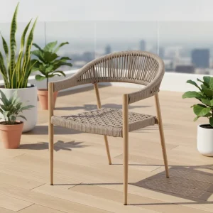 Bistro Cafe Furniture Hotel Garden Restaurant Stackable Aluminum Wood Grain Rope Dining Outdoor Chairs for Balcony