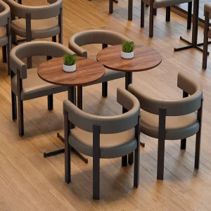 Bistro Dining Furniture Set 2 Seater Round Table Leather Armrest Chairs Suitable for Pizza Shop Coffee Restaurant