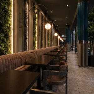Bistro Fine Dining Pub Bar Banquette Seating Furniture Set Coffee Shop Table and Chair Set for Small Cafe Restaurant Hotel