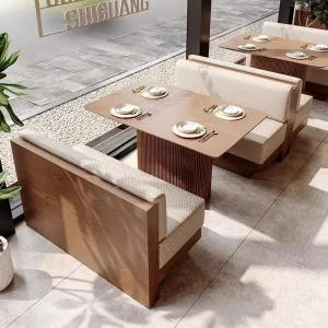 Bistro Restaurant Table Chairs Set Modern Outdoor Wood Stackable Chairs Weather Resistant Garden Cafe Beach Bar Patio Furniture