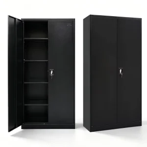 Black 2 Door Steel Filing Storage Cabinet Lockable Office Metal File Cupboard with 4 Adjustable Shelves