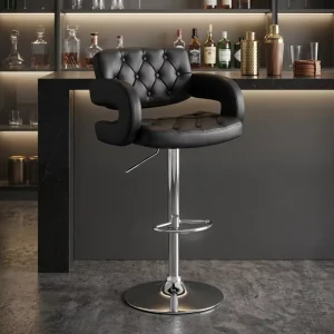 Black Aluminum Metal Frame Adjustable Modern Design Durable Light Weight Water Resistant Swivel Commercial Bar Stool
