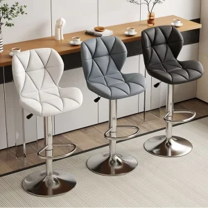 Black Bar Stool with Backrest Hotel Lobby Swivel Bar Chairs High Back High Stool