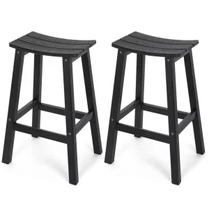 Black Bar Stools Set Outdoor Bar Stools HIPS Patio Furniture for Kitchen Counter Garden