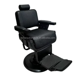 Black Barber Chair Hydraulic Pump Plated Frame Back Reclining Chair for Barber Workshop