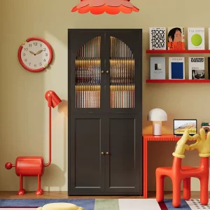 Black Bookshelf with Cabinets for Children’s Bookcases Metal Units Suitable for Family Apartments and Living Rooms