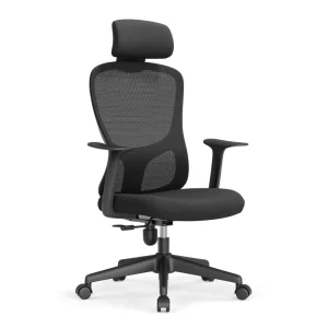 Black Breathable Mesh Ergonomic Office Chair Adjustable Height Headrest 360° Swivel Rolling Executive Chair with Nylon Base