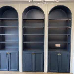 Black Built in Curved French Style Bookshelf Durable MDF Construction Customizable for Home Office Apartment Use