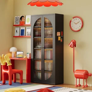 Black Children’s Steel Bookshelf Metal Arched Bookcase Suitable for Small Space Study