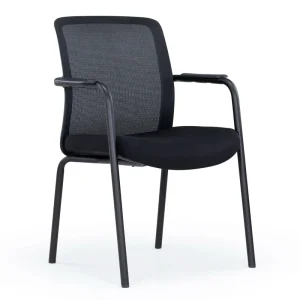 Black Contemporary Mesh Office Chairs with Armrests Steel Frame Ergonomic Design for Waiting Rooms Conference Chair