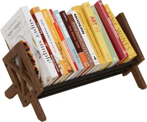 Black Desktop Book Storage Rack Tilted Wooden Organizer for Office Books CDs and Display Magazines