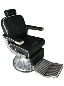 Black Diamond Stitched Hydraulic Barber Chair 360 Rotatable Reclining Chrome Frame Barbershop Chair with Foldable Footrest