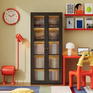 Black Eco friendly Steel Children’s Bookshelf Lead free Powder coated Metal Storage Cabinet