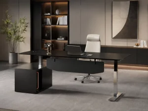 Black Electric Height Adjustable Executive Desk with Return Pedestal CEO Manager Office Workstation OEM ODM
