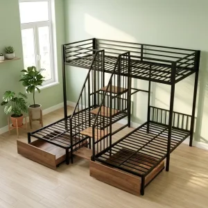 Black Full Size Modern Metal Bunk Bed for Dormitory Use