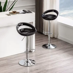 Black Gloss Plastic Bar Stools Ergonomic Swivel Counter Height Stools with Chrome Stable Base for Kitchen Bistro Bar Counter