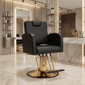 Black Gold Hydraulic Beauty Barber Shop Chair Heavy Duty Salon Equipment Durable Reclining Backrest Height Adjustable Ergonomic