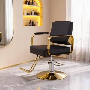 Black & Gold Hydraulic Reclining Barber Chair Portable Foldable Salon Chair with Gold Base Modern Design for Barber Shop