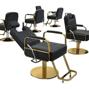 Black Gold Metal Height Adjustable Barber Chair for Salon Hairdressing Beauty Spa Hotel