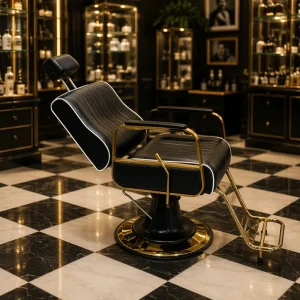 Black Gold PU Leather Reclining Hair Salon Chair Adjustable Backrest Recliner Barbershop Beauty Styling Chair