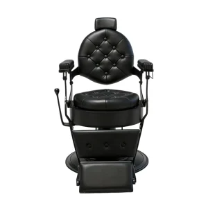 Black Gold Tufted Leather Barber Shop Styling Shaving Chair Hydraulic Pump Round Base Hair Salon Furniture Barber Chair for Men
