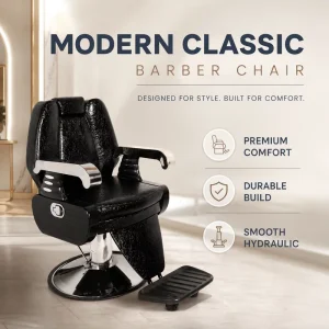 Black High Back Barber Chair Hydraulic Salon Chair with Round Base Footrest and Headrest