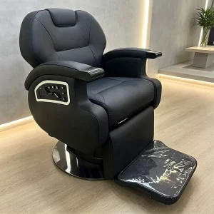 Black Hydraulic Barber Chair Electric Reclining Salon Hair Cutting Chair with Footrest