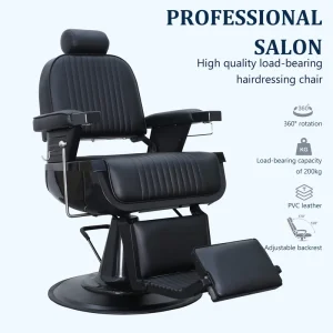 Black Hydraulic Barber Chair with Reclining Backrest PU Leather 360 Degree Swivel Heavy Duty Base Adjustable Headrest Footrest