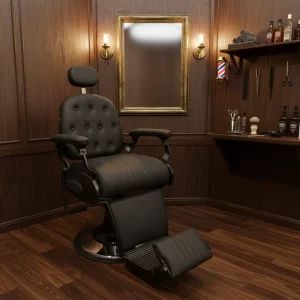 Black Hydraulic Lift Barber Chair Aluminum Alloy Frame Durable Reclining Ergonomic Salon Chair Living Room Use