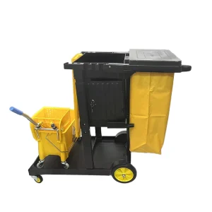 Black Janitor Trolley Cars Multipurpose Hotel Room Cleaning Carts Durable Portable Plastic Waterproof 4 Swivel Wheels