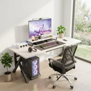 Black K Shape Gaming Desk Ergonomic Computer Table E sports Workstation Desk for Home Office