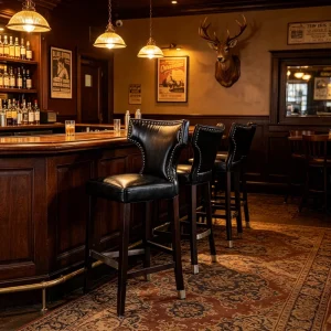 Black Leather Bar Stool with Nailhead Trim Wooden High Counter Chair for Bar Cafe Restaurant Home Kitchen