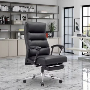 Black Leather Boss Chair with Leg Rest Work Office Furniture Factory Management CEO Office Leather Chairs