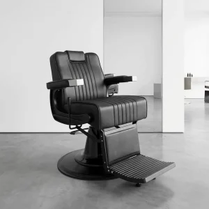 Black Leather Durable Massage Reclining Barber Chair with Hydraulic Pump for Commercial Use in Hotels