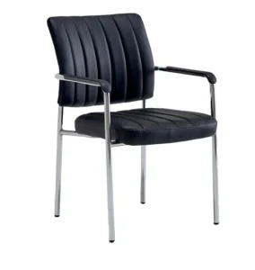 Black Leather Office Chair with Armrests Metal Frame Stackable Conference Visitor Chair for School Meeting Reception Office